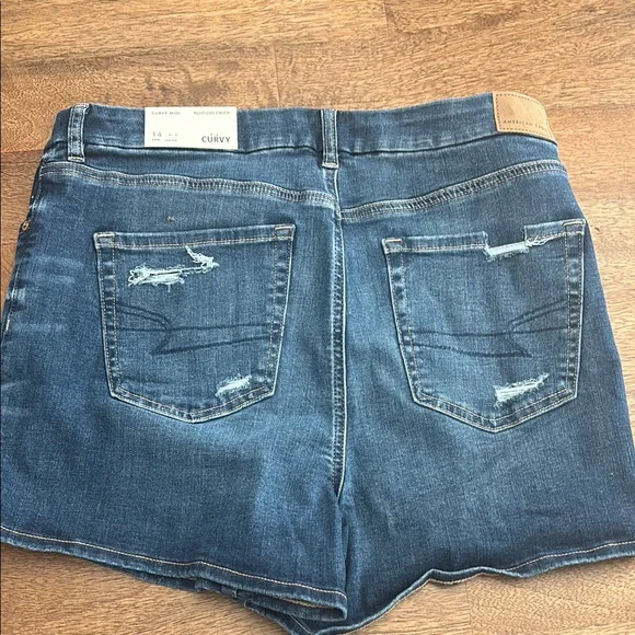 American Eagle Outfitters Blue Distressed Jean Shorts - Picture 2 of 2